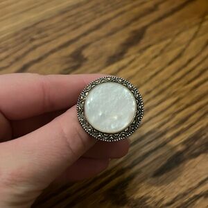 Mother of Pearl Statement Silver Ring With Gold Detailing